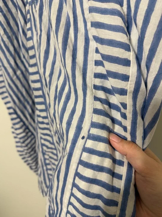 EMERSON FRY India OS S M L Ocean Blue Stripe Short Caftan Coverup Dress - Picture 5 of 10